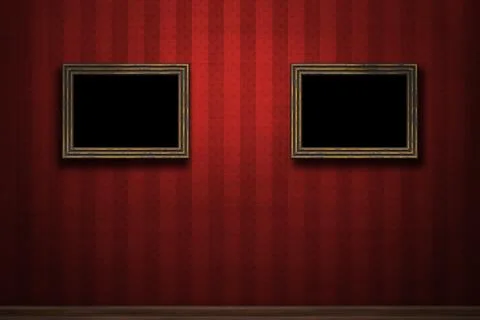 Old wooden frames on red retro grunge wall Stock Illustration
