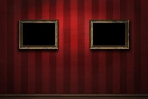 Old wooden frames on red retro grunge wall Stock Illustration
