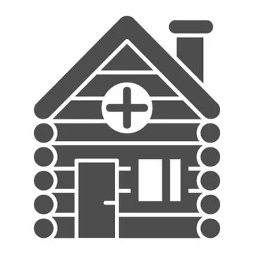 Old wooden house solid icon, Christmas concept, Timbered and wood home sign on Stockillustratie