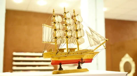 Old Wooden Model Ship Stock-Footage 58964764