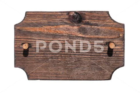 Old wooden sign with wooden gag. Isolated Stock Photos