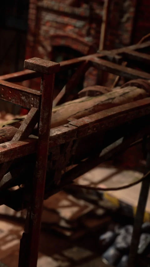 Old wooden structure seen in a construction site during daylight hours Stock Footage 346758757