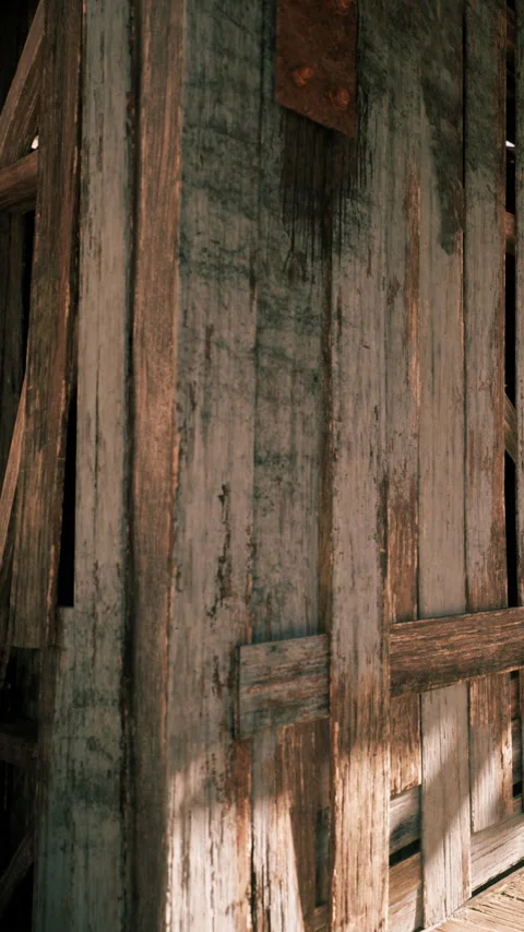 Old wooden wall with texture and shadows from sunlight coming through Stock Footage 341045893