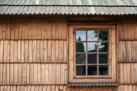 Old wooden wall with window Stock Photos