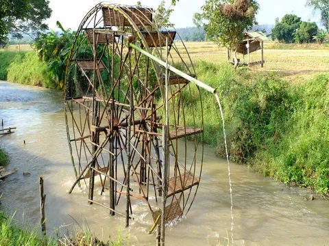 Old wooden waterwheel Stock Footage