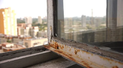 Old Wooden Window Frame Stock Footage 66101748