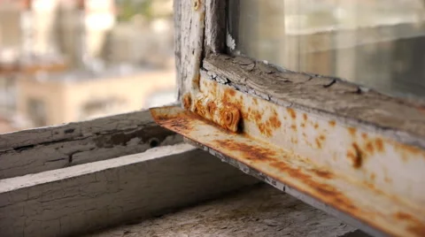 Old Wooden Window Frame Stock Footage 66441990