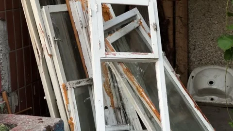 Old Wooden Window Frames Disposal After Home Renovation Modern Plastic Windows Stock Footage 314971390
