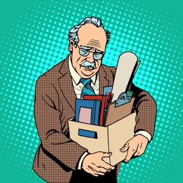 Old worker retiring sadness Stock Illustration