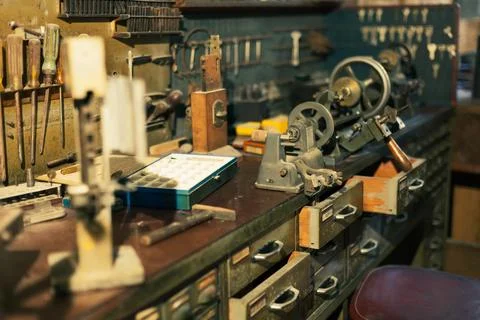 An old workshop and a turner's tool. Master of keys from the Middle East Stock Photos