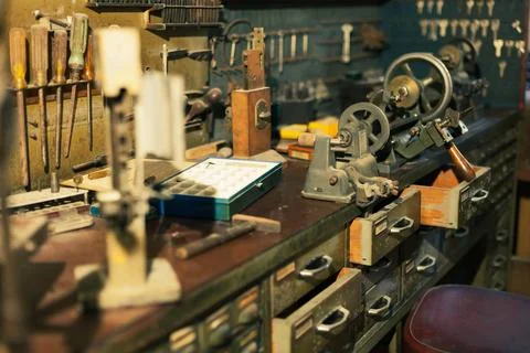An old workshop and a turner's tool. Master of keys from the Middle East Stock Photos