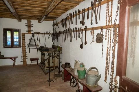 Old workshop with old tools Stock Photos