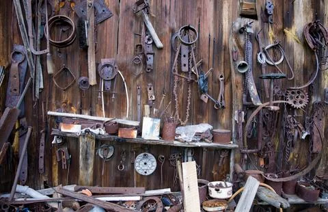 Old workshop outside the barn Foto stock