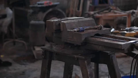 Old Workshop Vise Stock Footage 146112873