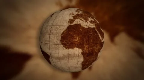 Old world globe spinning on map background 4k Stock Footage 49777148