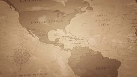 Old world map animation. Camera traveling from North America to South America Vidéo 170372275