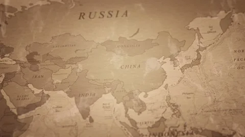 Old world map animation. Camera traveling from Russia  to Australia Vidéo 170372276