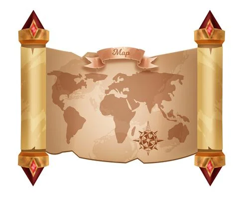 Old world map vector background, cartography travel vintage scroll paper Illustrazione stock