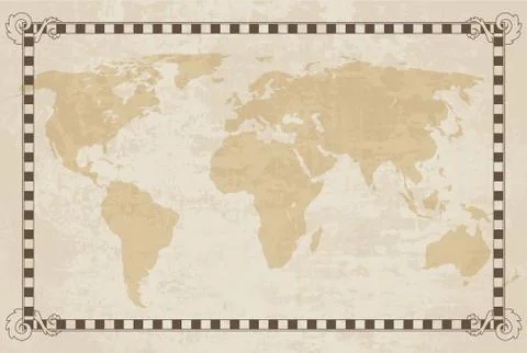 Old world map. Vector paper texture with border frame. Vintage vautical compass Stock Illustration