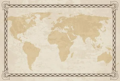 Old world map. Vector paper texture with border frame. Vintage vautical compass Stock Illustration