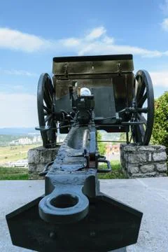 Old World War One weapons. Schneider - Putilov field cannon, 75mm FF calibre. Stock Photos