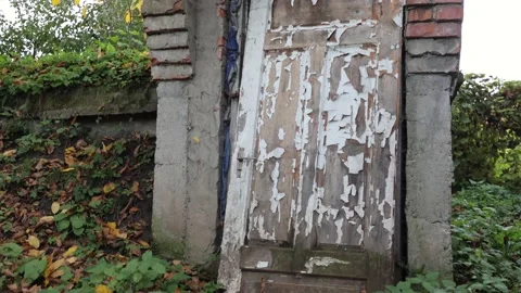 Old worn doors, paint peeling from the sun and rain. Stock Footage 218315386