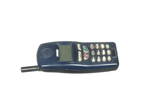 Old worn mobile phone outdated design isolated on white background. Mobile co Foto stock