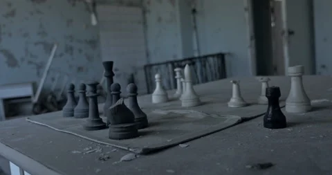 Old worn out chess set Stock Footage 200949725