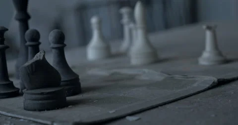 Old worn out chess set Stock Footage 200949769