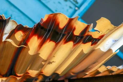 Old Worn Plastic Roofing Close-up Xian Guang Village Taiwan. Stock Photos