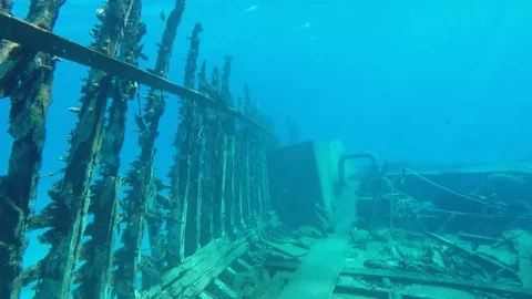 Old wrecked ship sunken in the Red Sea Stock Footage 84608687