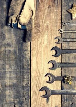 Old wrenches Christmas tree shape Stock Photos