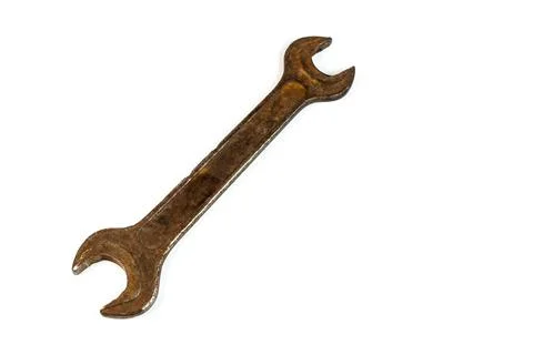 Old wrenches. locksmith tool. rusty key. Rusty old wrench isolated on white b Stock Photos