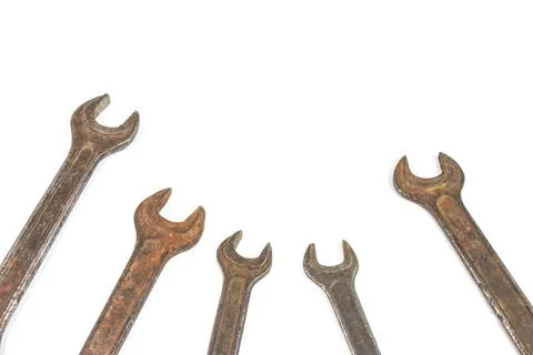 Old wrenches. locksmith tool. rusty key. Rusty old wrench isolated on white b 写真素材