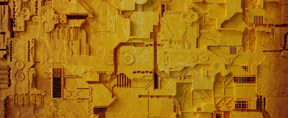 Old yellow electronic panel wall Illustrazione stock