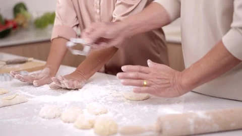 Older Asian Adults Hands Baking Dough Making Homemade Pastries Family Cooki.. Stock Footage 333522251