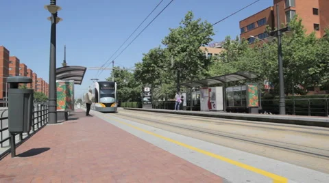 Older Couple getting on Metro Tram Stock Footage 5190606