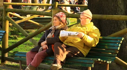 Older Couple On Park Bench Stock Footage 35937434