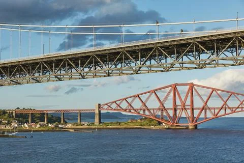 Older Forth Road bridge in Edinburgh Scotland Stock Photos