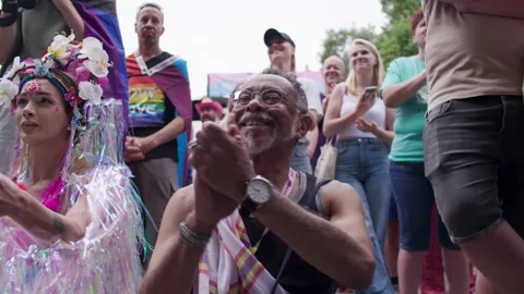 Older Man Clapping in Crowd Lhbti+ Gay Pride Netherlands Amsterdam Stock Footage 234409462