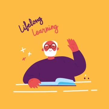 Older man studying with a book.Vector Stock Illustration