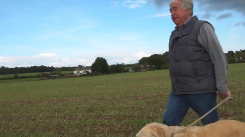 Older Man Walking Dog in a Field 動画素材 80419905
