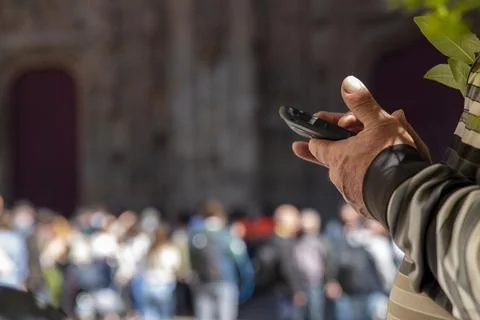 Older man's hands using a mobile phone Stock Photos