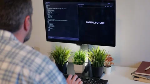 Older Office Worker AI Vibe Coding in Home Office Stock Footage 325326747