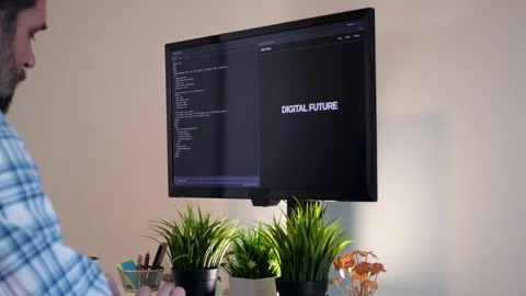 Older Office Worker AI Vibe Coding in Home Office Stock Footage 325326873