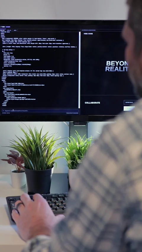 Older Office Worker AI Vibe Coding in Home Office Stock Footage 325326880