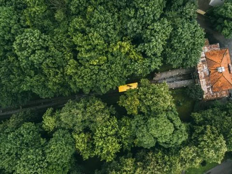Oldest funicular in Lithuania. Drone Stock Photos