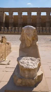 The oldest statue of a sphinx with a human head in the temple of Karnak, Luxo Stock Photos