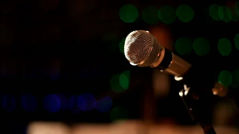 Oldscool Michrophone On The Stage Stock Footage 154942378