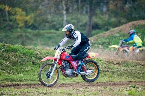 Oldtimer motocross action Stock Photos